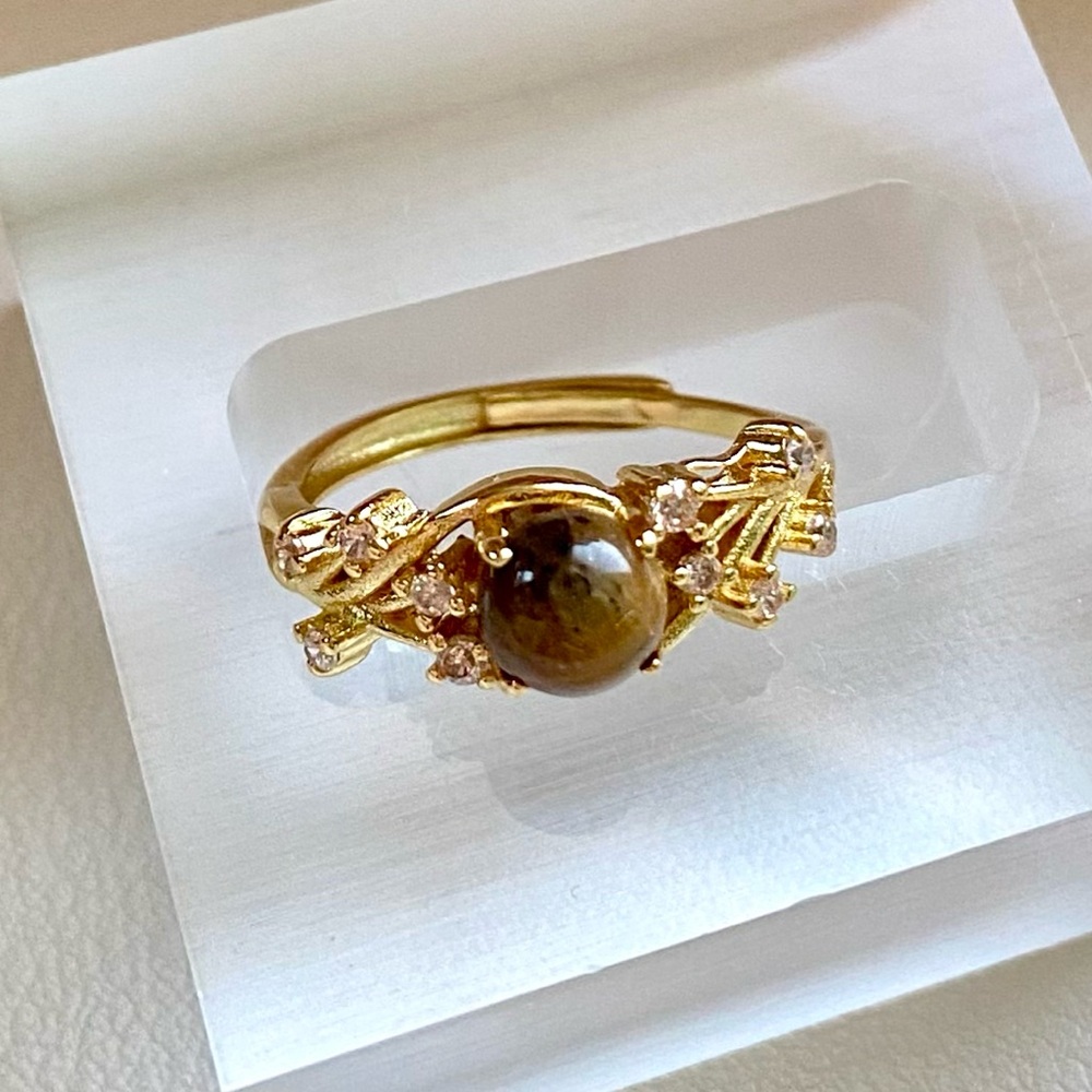 Gold Tiger's Eye Floral Accent Ring